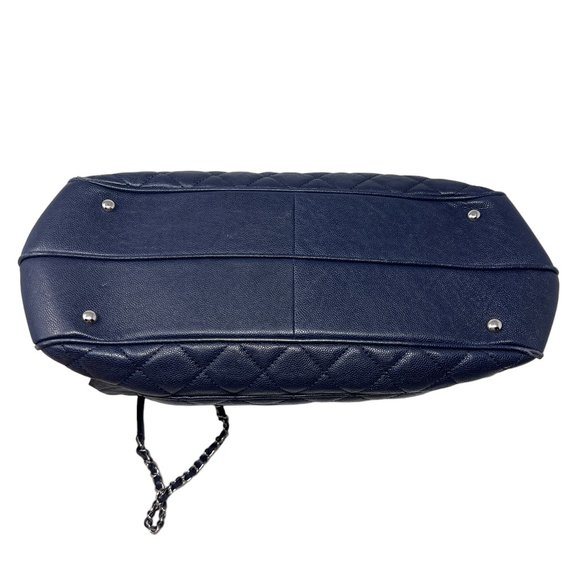 Chanel Large Matelassé Quilted Caviar Shopping Tote Bag Navy Dark Blue - Picture 13 of 17